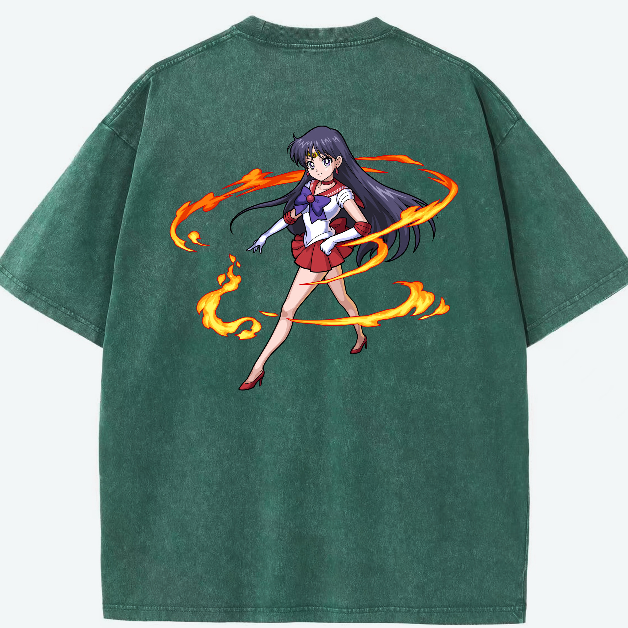 （画像用） 美少女戦士セーラームーン 火野レイ ひの レイ Sailor Moon Hino Rei （セーラーマーズ,Sailor Mars） 綿100% ヴィンテージ風 半袖Tシャツ（背面プリント）